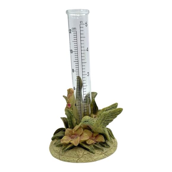 Hummingbird Rain Gauge Outdoor Resin Indoor Bud Vase Vintage 6.5” Tall - Picture 1 of 6